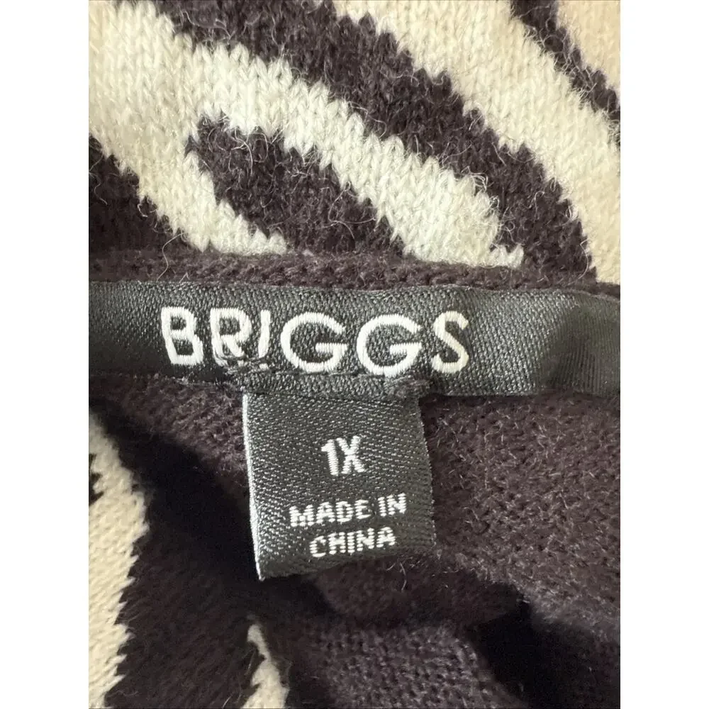 Briggs Women's 1X Chic Zebra Cowl Neck Relaxed Soft Tunic‎ Sweater Edgy Office